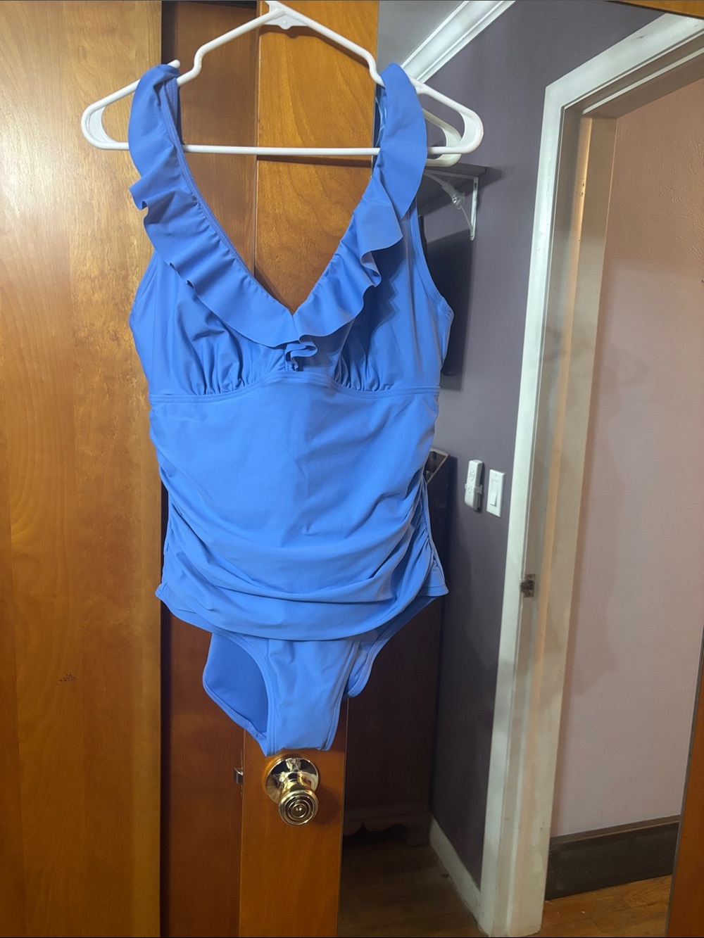 Dkny Women’s Ruffle V-Neck Blue Swim Suit